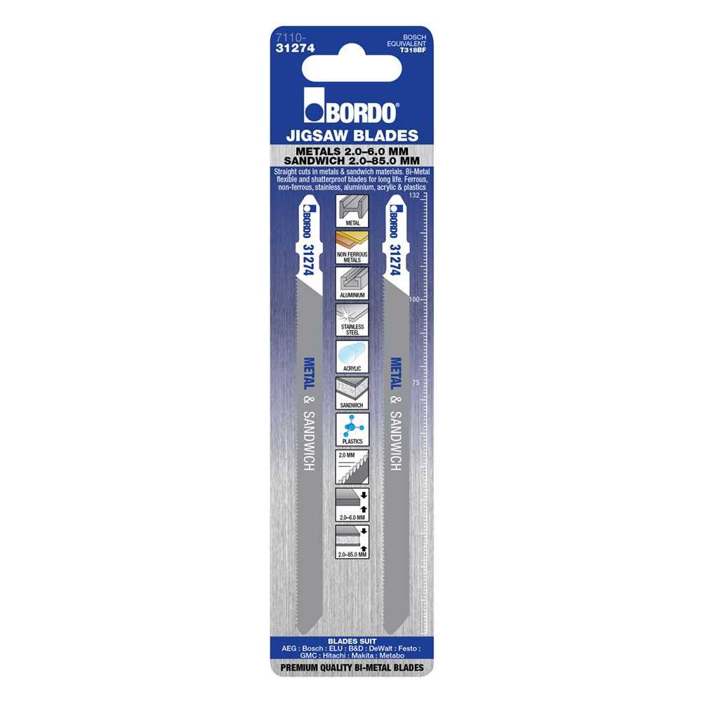 Bordo - 132mm x 2T Medium Straight Cut Jigsaw Blade - 2Pk | 7110-31274