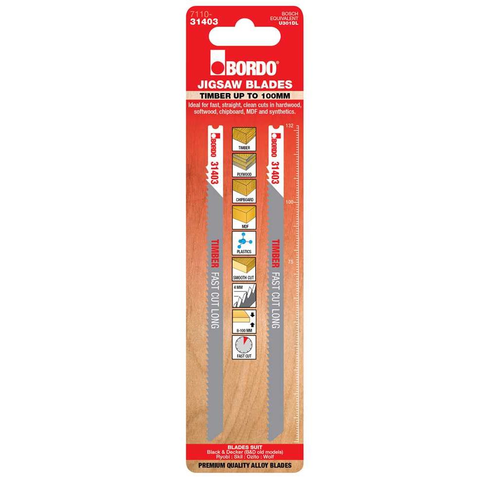 Bordo - 132mm x 4.0T HCS Uni Shank Fast Cut Jigsaw Blade - 2Pk | 7110-31403