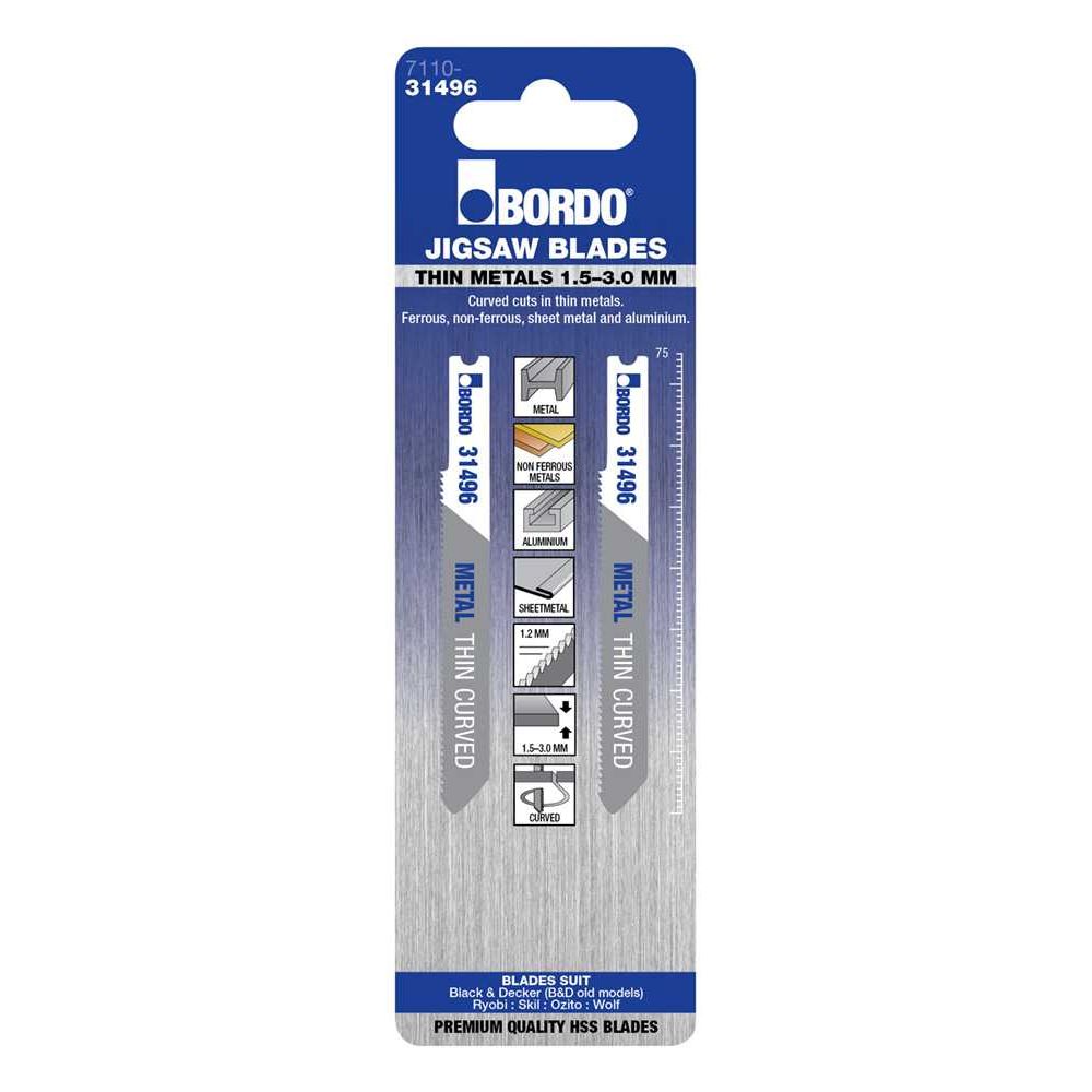 Bordo - 75mm x 1.2T Thin Curved Cut Universal Jigsaw Blade 2Pk | 7110-31496