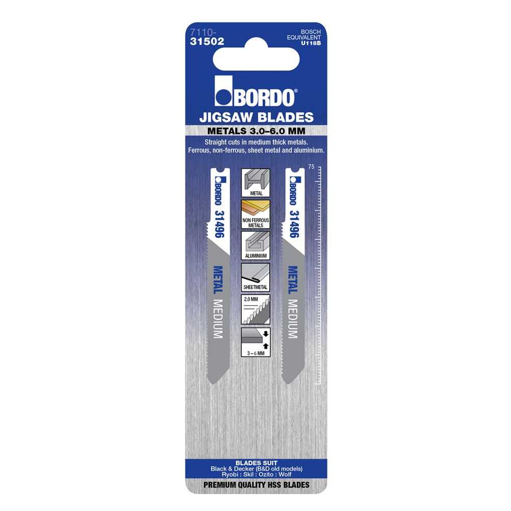 Bordo - 75mm x 2T Medium Straight Cut Universal Jigsaw Blade 2Pk | 7110-31502