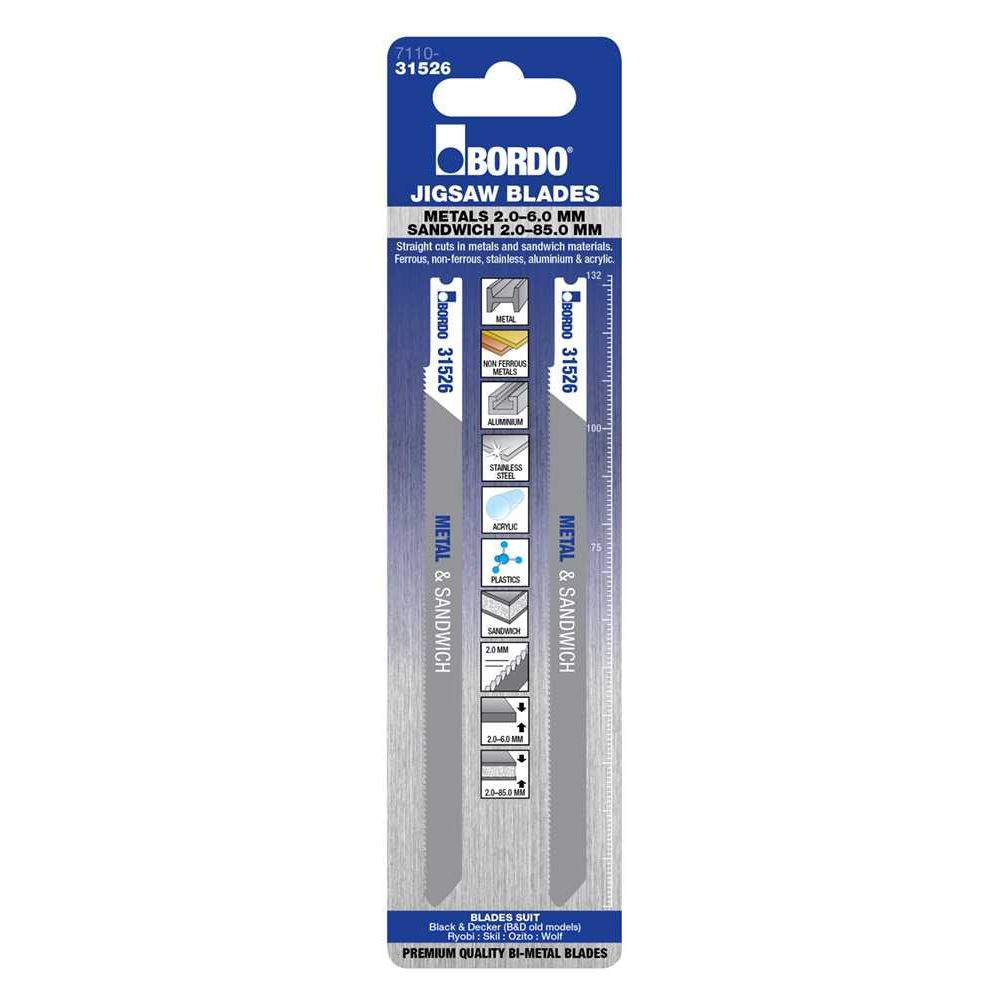 Bordo - 132mm x 2T Medium Straight Cut Universal Jigsaw Blade 2Pk | 7110-31526