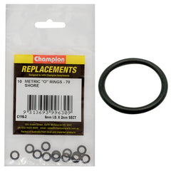 Champion - O Rings - Nitrile Rubber - 70 Shore - 6mm x 2mm - Black | C116-2