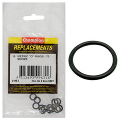 Champion - O Rings - Nitrile Rubber - 70 Shore - 7mm x 2mm - Black | C116-3