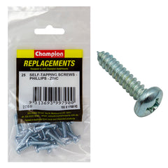 Champion - Self Tapping Screws - Pan - Phillips - 4.8 x 25mm - Zinc Plated | C1710-11