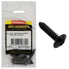 Champion - Self Tapping Screws - Mush - Phillips - 4.8 x 38mm - Black | C1720-12