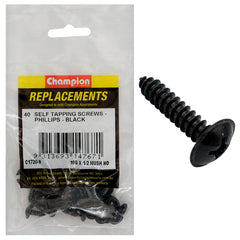Champion - Self Tapping Screws - Mush - Phillips - 4.8 x 13mm - Black | C1720-9