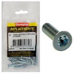 Champion - Machine Screws - Countersunk - Torx (tx) - M6 x 25mm - Zinc Plated | C1774-12
