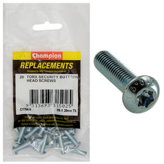 Champion - Machine Screws - Button Head - Torx (tx) - M6 x 20mm - Zinc Plated | C1784-9