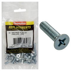 Champion - MACHINE SCREWS-CSK-PHILLIPS-M6 x 16mm-ZINC PLATED | C1786-11