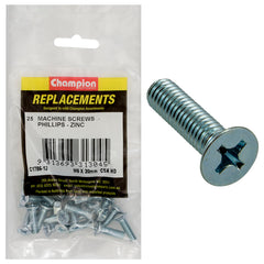 Champion - Machine Screws - Countersunk - Phillips - M6 x 20mm - Zinc Plated | C1786-12