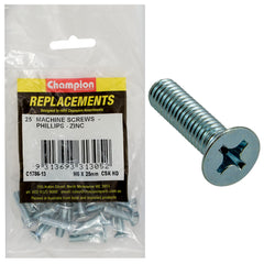 Champion - Machine Screws - Countersunk - Phillips - M6 x 25mm - Zinc Plated | C1786-13