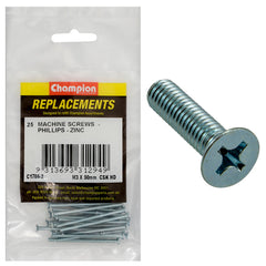 Champion - Machine Screws - Countersunk - Phillips - M3 x 50mm - Zinc Plated | C1786-2