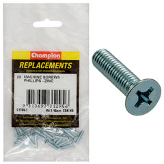 Champion - Machine Screws - Countersunk - Phillips - M4 x 16mm - Zinc Plated | C1786-3