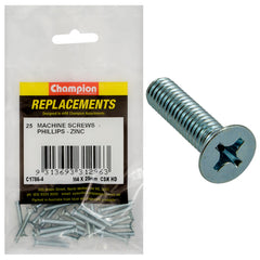 Champion - Machine Screws - Countersunk - Phillips - M4 x 25mm - Zinc Plated | C1786-4