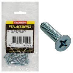 Champion - Machine Screws - Countersunk - Phillips - M5 x 20mm - Zinc Plated | C1786-7