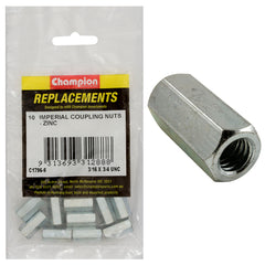 Champion - Hex Coupler Nuts - 3/16" x 3/4" - UNC - Zinc Plated | C1796-6