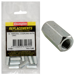 Champion - Hex Coupler Nuts - 1/4" x 1" - UNC - Zinc Plated | C1796-7
