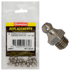Champion - Grease Nipples Stainless Steel M8 x 1.00mm - Straight - 316/a4 | C1808-11