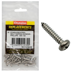 Champion - Self Tapping Screws - Pan - Phillips Stainless Steel 4.8 x 19mm - 304/a2 | C1810-13