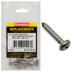 Champion - Self Tapping Screws - Pan - Phillips Stainless Steel 3.5 x 19mm - 304/a2 | C1810-5