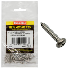 Champion - Self Tapping Screws - Pan - Phillips Stainless Steel 3.5 x 25mm - 304/a2 | C1810-6