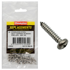 Champion - Self Tapping Screws - Pan - Phillips Stainless Steel 4.2 x 13mm - 304/a2 | C1810-8