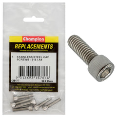 Champion - Socket Head Cap Screws Stainless Steel M6 x 25mm - 316/a4 | C1817-7