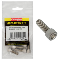 Champion - Socket Head Cap Screws Stainless Steel 3/8" x 1" - BSW - 316/a4 | C1818-14