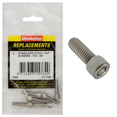 Champion - Socket Head Cap Screws Stainless Steel 1/4" x 1" - BSW - 316/a4 | C1818-6