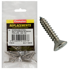 Champion - Self Tapping Screws - Countersunk - Phillips Stainless Steel 4.2 x 25mm - 304/a2 | C1820-10