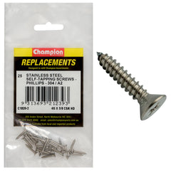 Champion - Self Tapping Screws - Countersunk - Phillips Stainless Steel 2.9 x 16mm - 304/a2 | C1820-2
