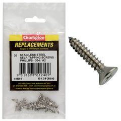 Champion - Self Tapping Screws - Countersunk - Phillips Stainless Steel 3.5 x 9.5mm - 304/a2 | C1820-3