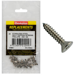 Champion - Self Tapping Screws - Countersunk - Phillips Stainless Steel 4.2 x 9.5mm - 304/a2 | C1820-7