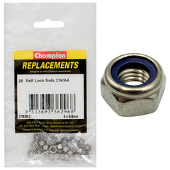 Champion - HEX NUTS-SELF LOCKING-NYLON INSERT-STAINLESS STEEL-M5 x 0.80mm-316/A4 | C1836-2
