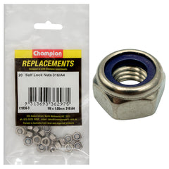 Champion - HEX NUTS-SELF LOCKING-NYLON INSERT-STAINLESS STEEL-M6 x 1.00mm-316/A4 | C1836-3