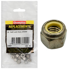 Champion - HEX NUTS-SELF LOCKING-NYLON INSERT-STAINLESS STEEL-1/4"-316/A4 | C1836-7