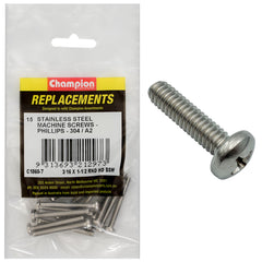 Champion - Machine Screws - Pan - Phillips Stainless Steel 3/16" x 1 - 1/2" - 304/a2 | C1860-7