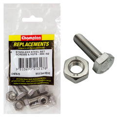 Champion - Hex Set Screws - M10 x 35mm & Nut - M10 1.50mm Stainless Steel 304/a2 | C1870-13