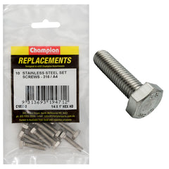 Champion - Hex Set Screws Stainless Steel 1/4" x 1" - UNC - 316/a4 | C1875-2