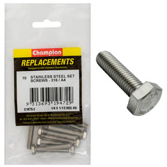 Champion - Hex Set Screws Stainless Steel 1/4" x 1 - 1/2" - UNC - 316/a4 | C1875-3
