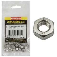 Champion - Hex Plain Nuts Stainless Steel 5/16" - UNC - 316/a4 | C1875-9