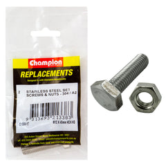 Champion - Hex Set Screws - M12 x 45mm & Nut - M12 1.75mm Stainless Steel 304/a2 | C1880-17