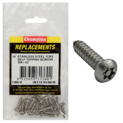Champion - Self Tapping - Screws - Pan - Torx (tpx) Stainless Steel 5.5 x 19mm - 304/a2 | C1882-12