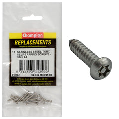 Champion - Self Tapping - Screws - Pan - Torx (tpx) Stainless Steel 3.5 x 19mm - 304/a2 | C1882-2