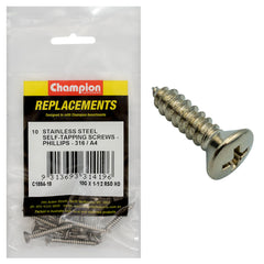 Champion - Self Tapp Screws-rsd-phillips Stainless Steel 4.8x38mm-316/a4 | C1884-18