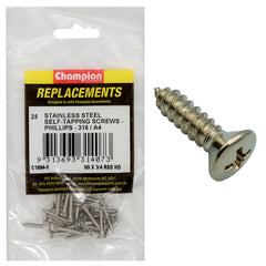 Champion - Self Tapping Screws - Rsd - Phillips Stainless Steel 3.5 x 19mm - 316/a4 | C1884-6