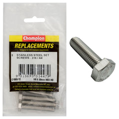 Champion - Hex Set Screws Stainless Steel M8 x 50mm - 316/a4 | C1885-12