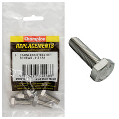 Champion - Hex Set Screws Stainless Steel M10 x 25mm - 316/a4 | C1885-13