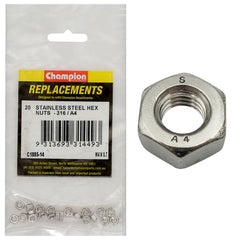 Champion - Hex Plain Nuts Stainless Steel M4 x 0.7mm - 316/a4 | C1885-14