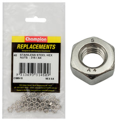 Champion - Hex Plain Nuts Stainless Steel M5 x 0.8mm - 316/a4 | C1885-15